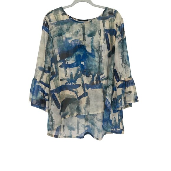 Bryn Walker Abstract Print Ruffle Sleeve fran Blouse top size XS oversized new - Picture 1 of 6